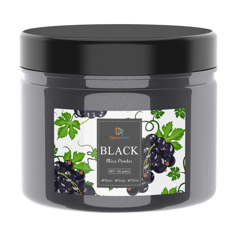 DecorRom Epoxy Resin Color Pigment - Huge 100g/3.5 Ounces Metallic Mica Powder for Epoxy Resin Art Coloring, Crafts Making - Cosmetic Grade Resin Color Dye for Jewelry, Soap Making, Painting, Nails Art (Black) - Image 1